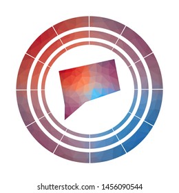 Connecticut badge. Bright gradient logo of us state in low poly style. Multicolored Connecticut rounded sign with map in geometric style for your infographics.