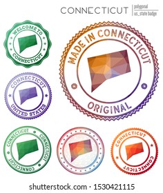 Connecticut badge. Colorful polygonal US state symbol. Multicolored geometric Connecticut logos set. Vector illustration.