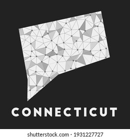 Connecticut - communication network map of the US state. Connecticut trendy geometric design on a dark background. Technology, internet, network, telecommunication concept. Vector illustration.