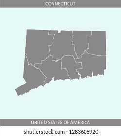 Connecticut county map vector outline gray background. Counties map of Connecticut state of USA in a creative design