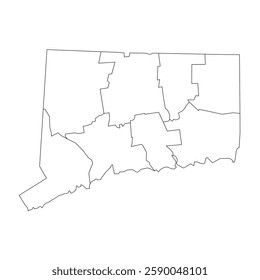 Connecticut, CT - detailed political map of US state. Administrative map divided into counties. Thin blank black outline map. Vector illustration