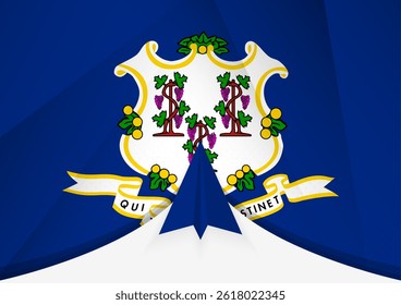 Connecticut Flag with Abstract Paper Airplane Design, National Flag in a geometric folded paper style. Vector illustration.
