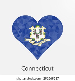 Connecticut flag heart in geometric,mosaic polygonal style.Love to country and state.Abstract tessellation,background. Vector illustration EPS10