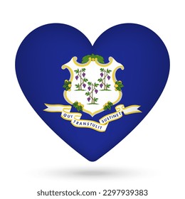 Bandera de Connecticut en forma de corazón. Ilustración vectorial.