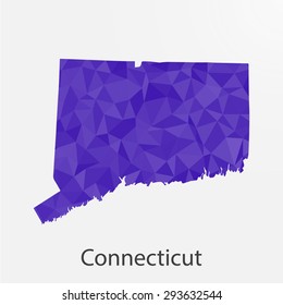 Connecticut flag map in geometric,mosaic polygonal style.Abstract tessellation,background. Low poly vector illustration EPS10
