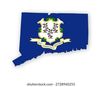 Connecticut flag map poster. US state pride wall decor artwork. Patriotic printable digital art. Detailed vector illustration