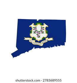 Connecticut flag map poster. US state pride wall decor artwork. Patriotic printable digital art. Detailed vector illustration