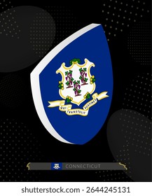 Connecticut Flag Shield icon in 3D on Dark Modern Abstract Rugby Background. Perfect for sports events, heritage themes, national celebrations, and patriotic designs.