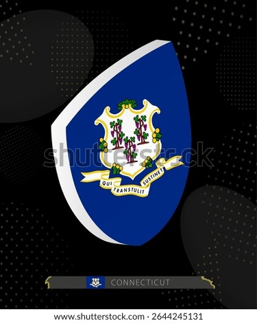 Connecticut Flag Shield icon in 3D on Dark Modern Abstract Rugby Background. Perfect for sports events, heritage themes, national celebrations, and patriotic designs.