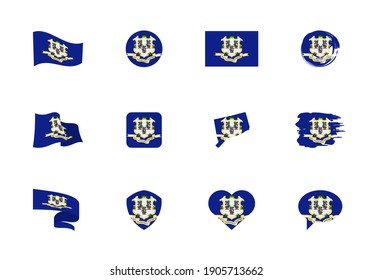 Connecticut - flat collection of US states flags. Flags of twelve flat icons of various shapes. Set of vector illustrations