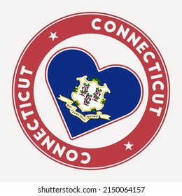 Connecticut heart flag badge. From Connecticut with love logo. Support the us state flag stamp. Vector illustration.