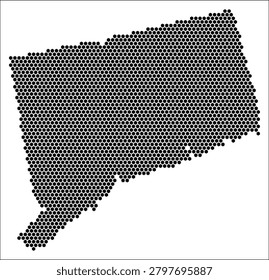 Connecticut hexagon map. Plain black and white dotted shape template. State tiny hexagon cells. Connecticut flat honeycomb template. Vector Illustration.