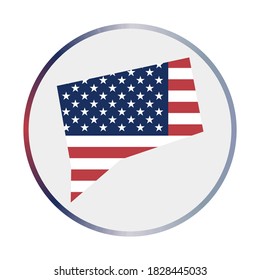 Connecticut icon. Shape of the US state with Connecticut flag. Round sign with flag colors gradient ring. Neat vector illustration.