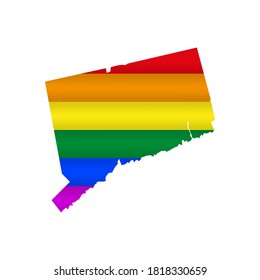 Connecticut LGBT flag map. Vector illustration. Slightly wavy rainbow gay pride flag map.