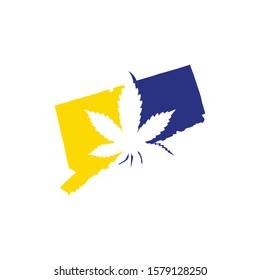 Connecticut Map With Cannabis Leaf Logo Vector 001