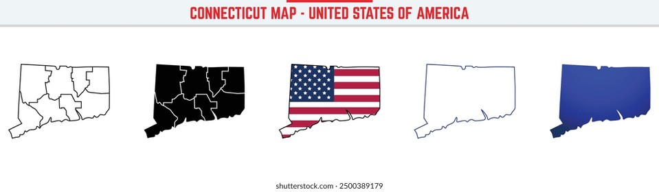 Connecticut Map with editable stroke icon. Connecticut USA State thin line icon, Connecticut map vector illustration, Connecticut, CT blue silhouette vector map