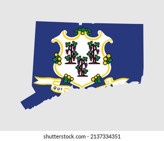 Connecticut Map Flag. Map of CT, USA with the state flag. United States, America, American, United States of America, US State banner. Vector illustration.