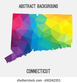 Connecticut map in geometric polygonal,mosaic style in rainbow colors.Abstract tessellation,modern design background,low poly. Vector illustration.