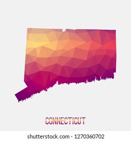 Connecticut map in geometric polygonal,mosaic style.Abstract tessellation,modern design background,low poly. Geometric cover, mockup. Vector illustration.