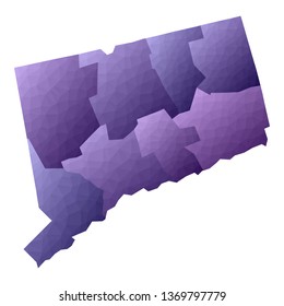 Connecticut map. Geometric style us state outline with counties. Amusing violet vector illustration.