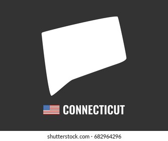Connecticut map isolated on black background silhouette. Connecticut USA state. American flag. Vector illustration.