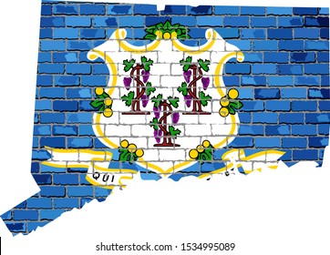 Connecticut map on a brick wall - Illustration,  
The state of Connecticut map with flag inside