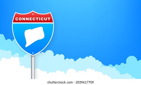 Connecticut map on road sign. Welcome to State of Connecticut. Vector illustration.