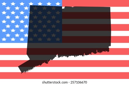Connecticut  map on a vintage american flag background