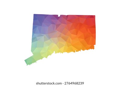 Connecticut Map - Polygon Style Vector Illustration in Rainbow Gradient, Low Poly Multicolor Geometric Design, Isolated on White Background, Suitable for Reports, and Creative Projects.