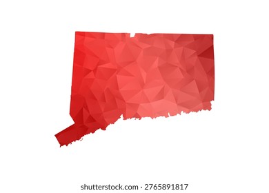 Connecticut Map - Polygon Style Vector Illustration in Red Gradient, Low Poly Geometric Design, Isolated on White Background, Perfect for Infographics, Reports, and Educational Materials.