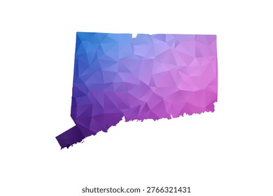 Connecticut Map - Polygon Style Vector Illustration in Blue and Purple Gradient, Low Poly Geometric Design, Isolated on White Background, Ideal for Infographics and Learning Materials.