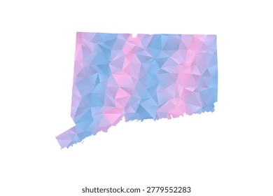 Connecticut Map - Polygon Style Vector Illustration in Pastel Blue and Pink Gradient, Low Poly Geometric Design, Isolated on White Background for Infographics and Education.
