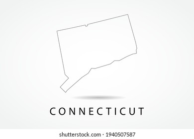 Connecticut Map- State of USA Map International vector template with thin black outline or outline graphic sketch style and black color isolated on white background - Vector illustration eps 10