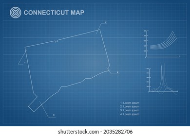 Connecticut map - State of USA Map International vector template with outline style and white color isolated on blueprint background - Vector illustration eps 10
