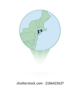 Connecticut map, stylish location icon with Connecticut map and flag. Green pin icon.