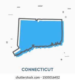 Connecticut map in thin line style. Connecticut infographic map icon with small geometric figures. Connecticut state. Vector illustration modern concept