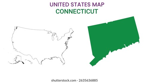 Mapa de Connecticut do estado dos EUA. Ilustração vetorial do mapa de Connecticut. Mapa vetorial de Connecticut sobre fundo branco.