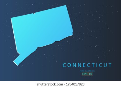 Connecticut Map - USA, United States of America map, World Map International vector template with 3d, gradient blue color and stars isolated on galaxy background - Vector illustration eps 10