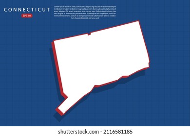 Connecticut Map - USA, United States of America map vector template with isometric style with white and red color including shadow on Blue grid background - Vector illustration eps 10