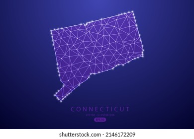 Connecticut Map - USA, United States of America map vector template with purple mash line, point scales, and polygon style isolated on purple technology background - Vector illustration eps 10