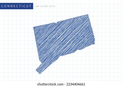 Connecticut Map - USA, United States of America Map vector template with blue outline graphic and pen drawing sketch style isolated on white grid background for design - Vector illustration eps 10