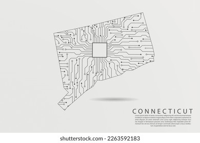 Connecticut Map - USA, United States of America Map Vector with futuristic circuit board Illustration or High-tech technology mash line and point scales on white background - Vector illustration ep 10