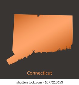 Connecticut map,border with chrome,orange,copper metal shine gradient. Vector illustration