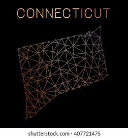 Connecticut network map. Abstract polygonal Connecticut network map design with wired lines and dots. Map of Connecticut network connections. Vector illustration.