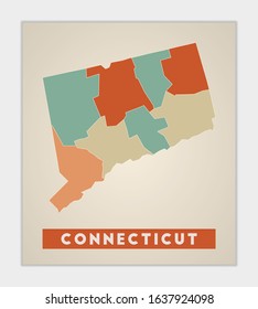 Connecticut poster. Map of the US state with colorful regions. Shape of Connecticut with US state name. Classy vector illustration.