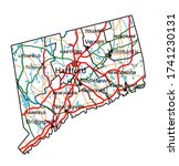 Connecticut road and highway map. Vector illustration.