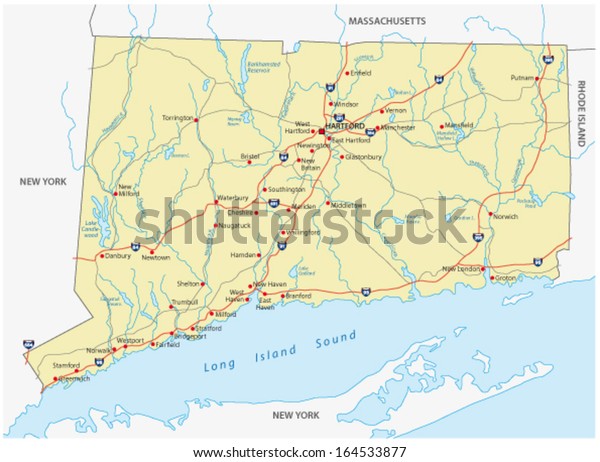 Connecticut Road Map Stock Vector (Royalty Free) 164533877