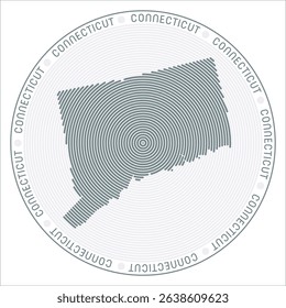 Connecticut round logo design. State shape built of rings. Connecticut text around the state. Vector Illustration.