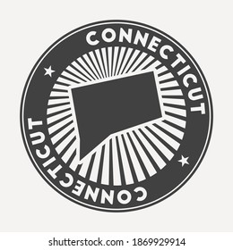 Connecticut round logo. Vintage travel badge with the circular name and map of us state, vector illustration. Can be used as insignia, logotype, label, sticker or badge of the Connecticut.