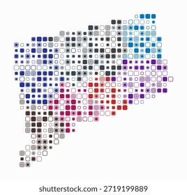 Connecticut, forma de la construcción de estado de las células de color. Mapa de estilo digital de Connecticut sobre fondo blanco. Bloques cuadrados redondeados de tamaño Grande. Ilustración vectorial moderna.